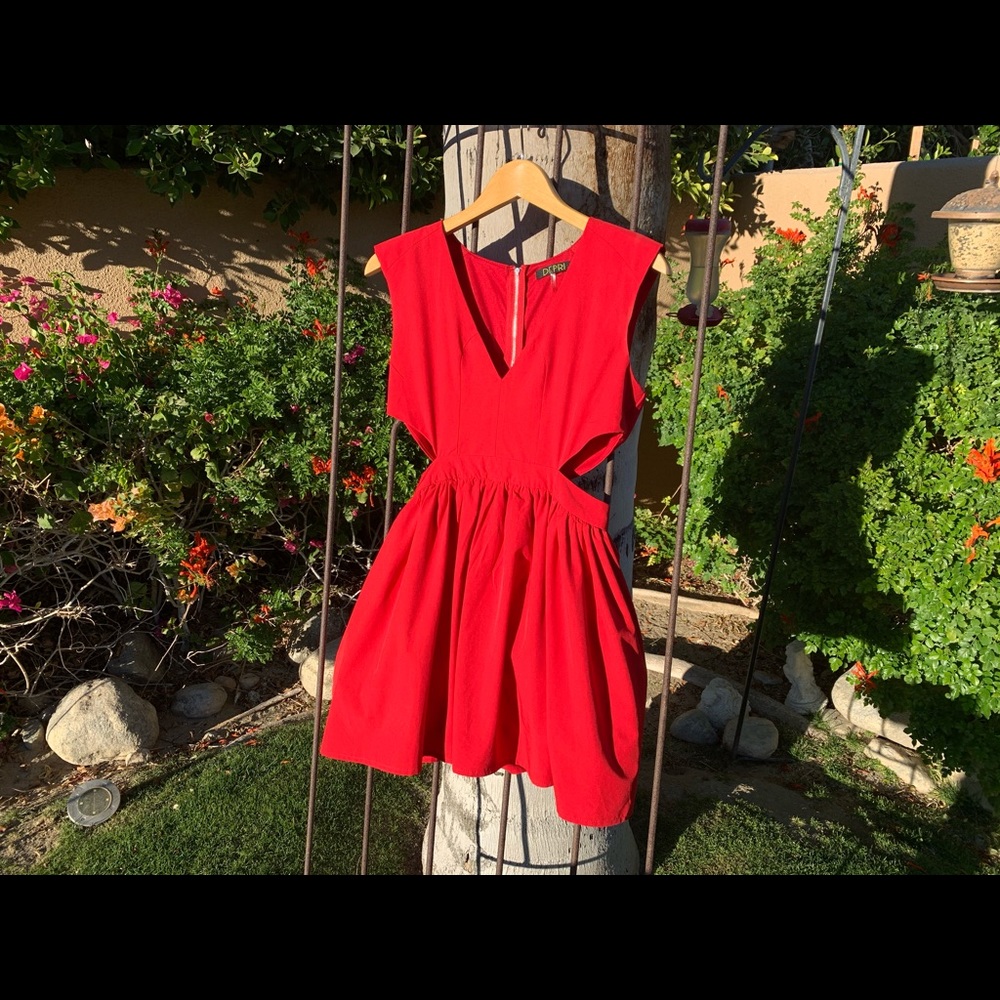 Red A-Line Cocktail Dress with Side Cutouts